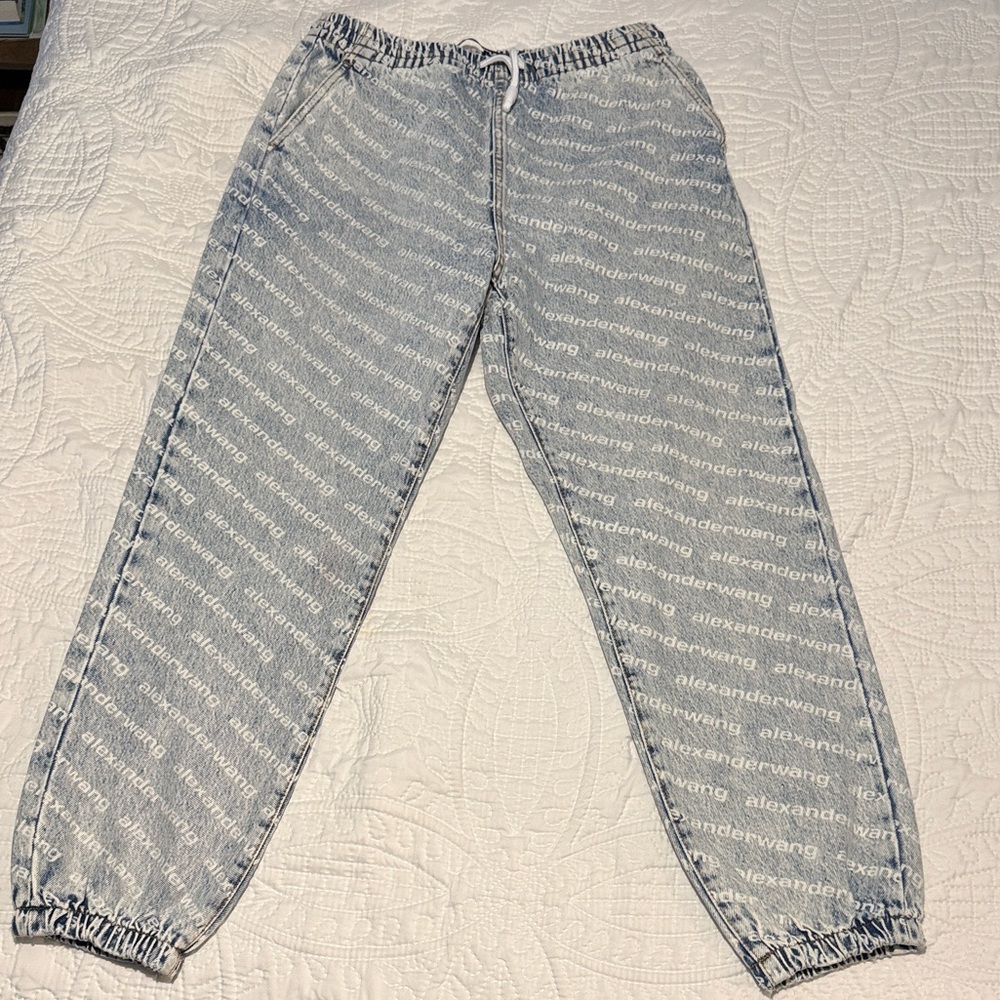 Alexander Wang Light Blue Denim Logo Waistband Joggers